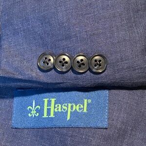 Haspel Suit Men 50R 45 x 32 Blue Linen Sport Coat Wide Leg Pants Wedding Classic
